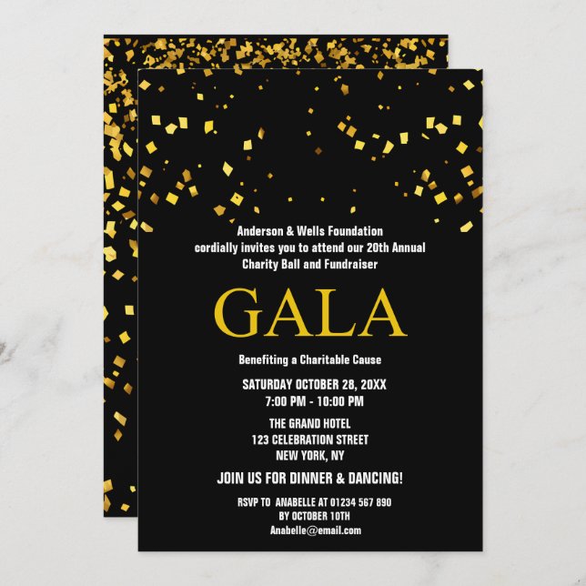 Black Charity Ball Corporate Fundraising Party Invitation (Front/Back)