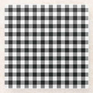 Black Check Autumn Fall Glass Coaster