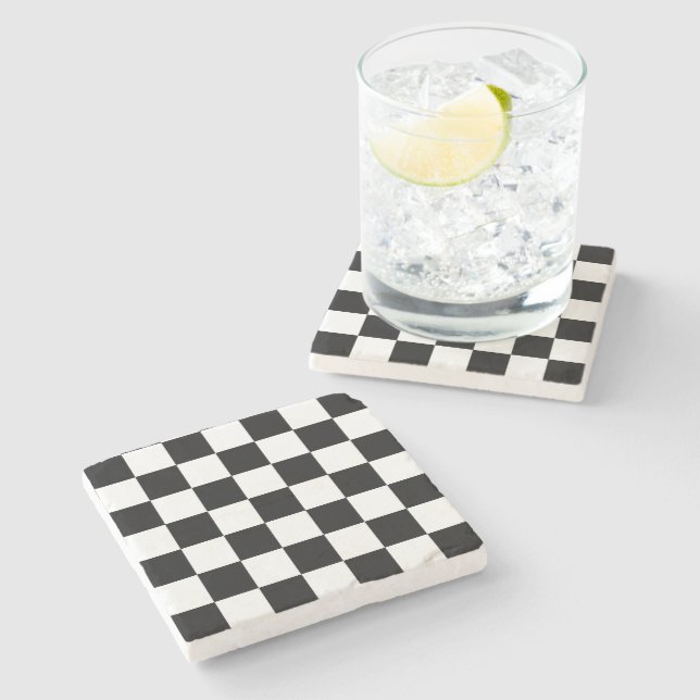 Black Checkboard Pattern  Stone Coaster (Side)
