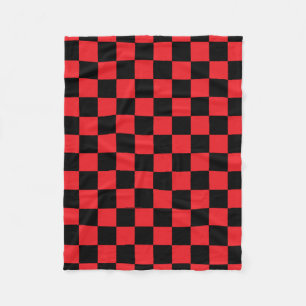 Black checkers on red background fleece blanket