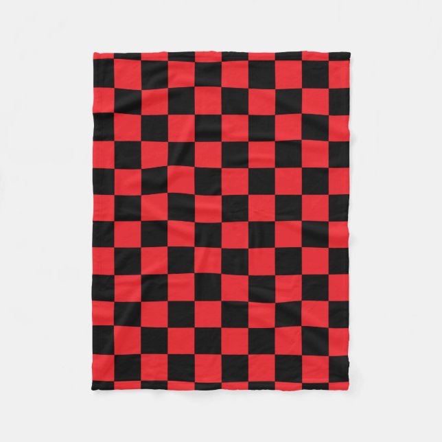 Black checkers on red background fleece blanket (Front)