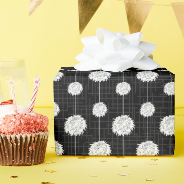 Black Cheerleader Pom Pom Pattern Wrapping Paper (Birthday Party)
