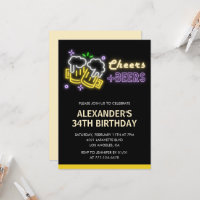 Black Cheers Beer Drinks 34th birthday invitation