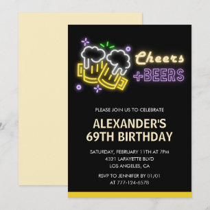Black Cheers Beer Drinks 69th birthday invitation