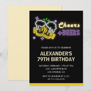Black Cheers Beer Drinks 79th birthday invitation