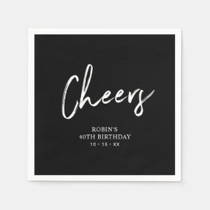 Black   Cheers Brush Script Adult Birthday Party Napkin