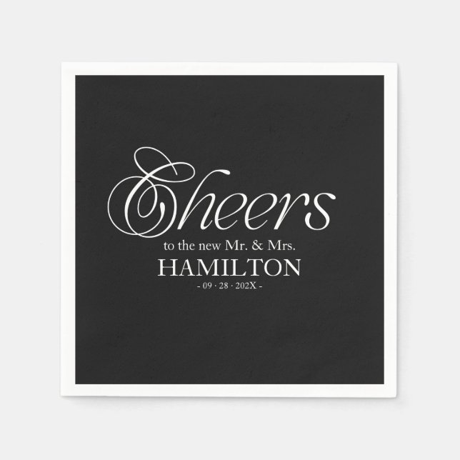 Black Cheers Modern Minimalist Wedding Napkin (Front)