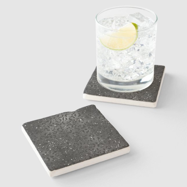 Black Cheetah Leopard Skin Print Pattern Animal Stone Coaster (Side)