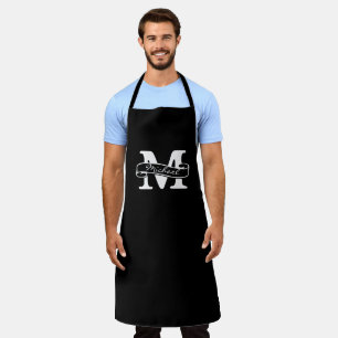 Black Chef Apron - Custom Name Monogram Gift