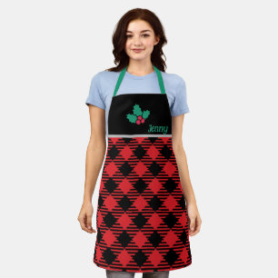 Black Chef Christmas Apron - Red Plaid Personalise
