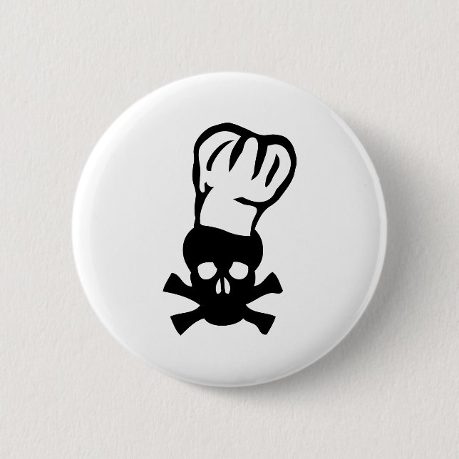 black chef skull chefs head cook 6 cm round badge (Front)