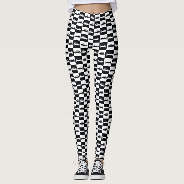 Black Chequerboard Mini Cooper Leggings (Front)