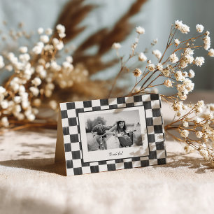 Black Chequerboard Personalised Photo Thank You Card