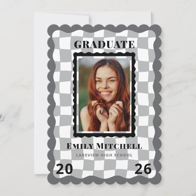 Black Chequered Grad Announcement with Photo (Front)