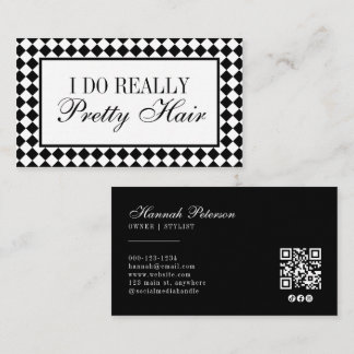 Black Chequered Old Money Hair Stylist QR Code Business Card