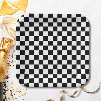 Black Chequered Paper Plates