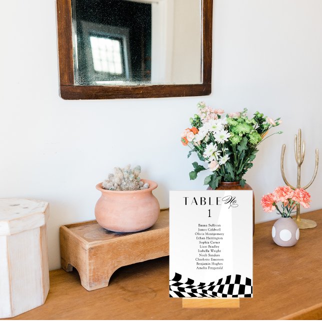 Black chequered pattern Wedding Seating Plan Card  Acrylic Sign (Creator Uploaded)