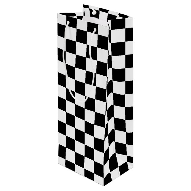 Black Chequered Wine Gift Bag (Back Angled)