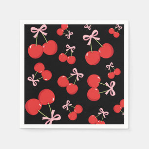 Black Cherries Pink Bow Coquette Birthday Party Napkin