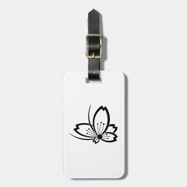 Black Cherry Blossom Butterfly Luggage Tag (Front Vertical)