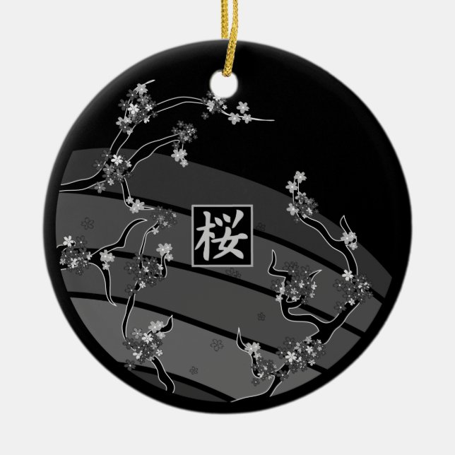 Black Cherry Blossom Tree Ceramic Tree Decoration (Front)