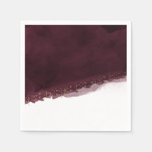 Black Cherry Watercolor & Gold Modern Chic Elegant Napkin