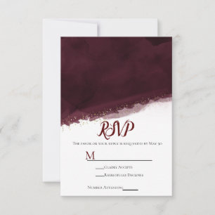Black Cherry Watercolor Gold Modern Wedding RSVP
