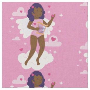 black cherub african angel harp hearts clouds fabric