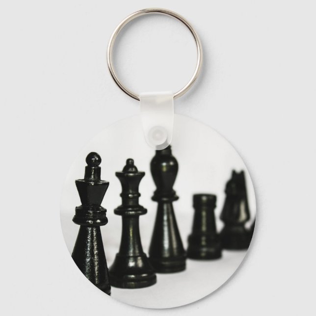 Black Chess Figure Pieces Perspective Key Ring (Front)