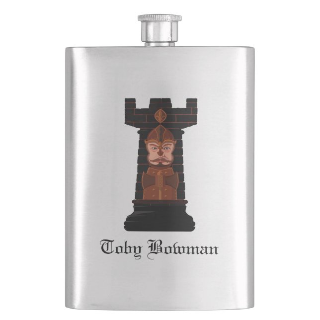 Black Chess Rook Hip Flask (Front)