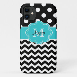 Black Chevron Dots Teal Personalised Phone Case