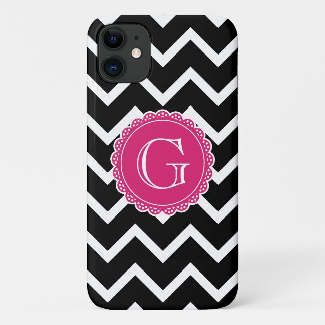 Black Chevron Hot Pink Monogram Case-Mate iPhone Case (Back)