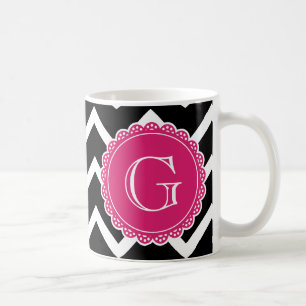 Black Chevron Hot Pink Monogram Coffee Mug