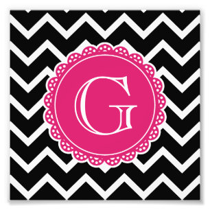 Black Chevron Hot Pink Monogram Photo Print