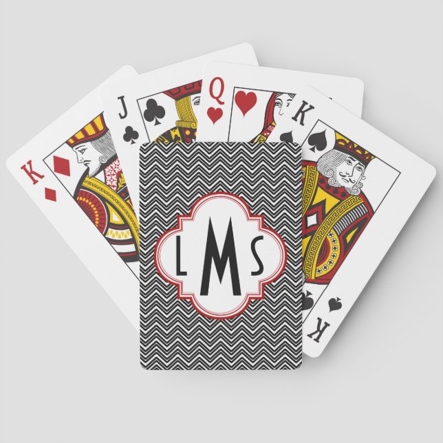 Black Chevron Monogram Playing Cards (Back)