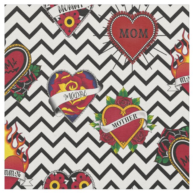 Black Chevron Mum Tattoo Fabric  (Close Up)