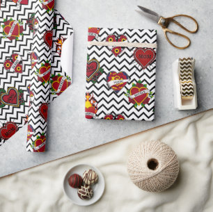 Black Chevron Mum Tattoo Wrapping Paper