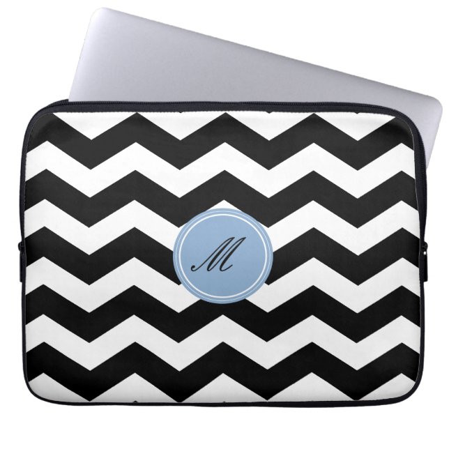 Black Chevron Pattern Laptop Sleeve (Front)