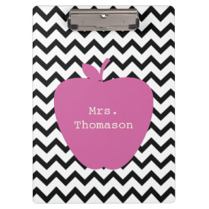 Black Chevron Pink Apple Teacher Clipboard