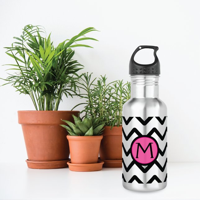 Black Chevron Pink Monogram 532 Ml Water Bottle (Creator Uploaded)