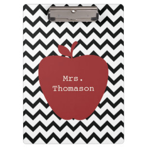 Black Chevron Red Apple Teacher Clipboard