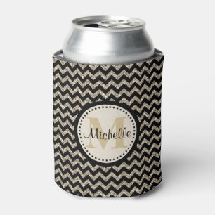Black Chevron Silver Gold Personalised Can Cooler