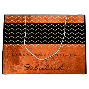 Black Chevron Stripes Orange Coral Metallic Grill Large Gift Bag