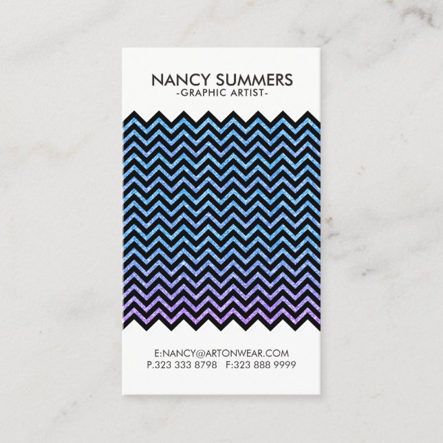 Black Chevron With Colourful Glitter Texture Business Card (Front)