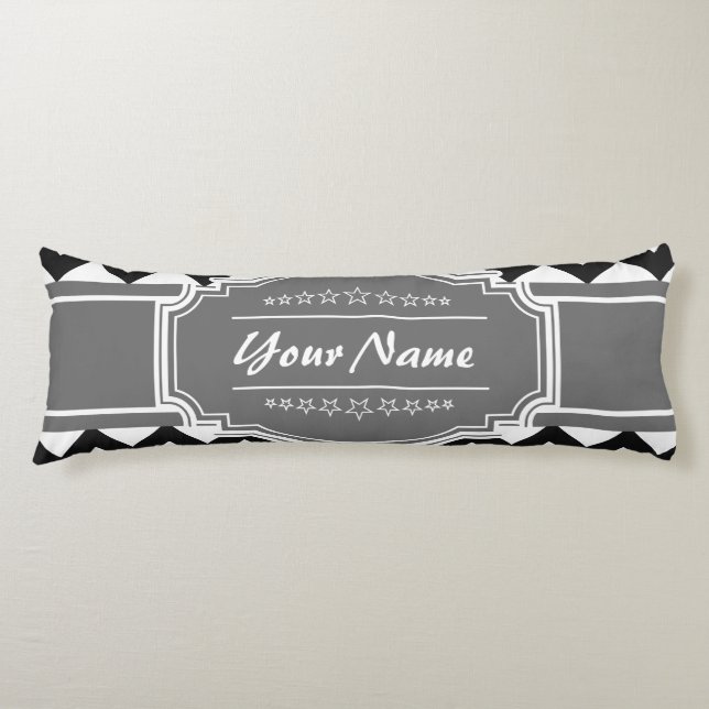 Black Chevron with Grey Personalised Name Body Cushion (Front)