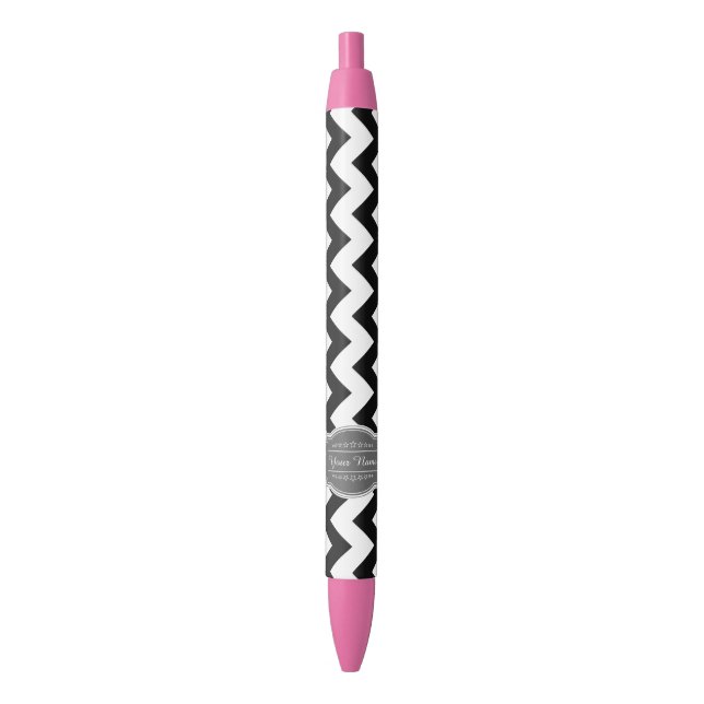 Black Chevron with Grey Personalised Name Ink Pen (Front Vertical)