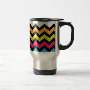 Black Chevron Zigzags with Bright Colours Travel Mug