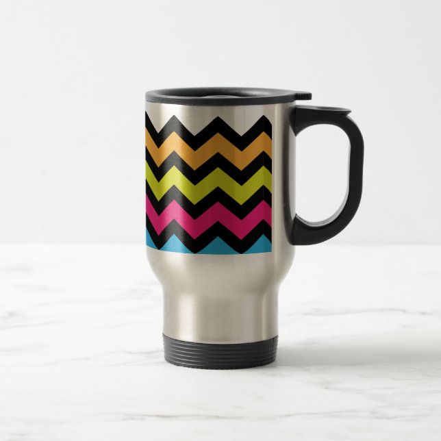 Black Chevron Zigzags with Bright Colours Travel Mug (Right)