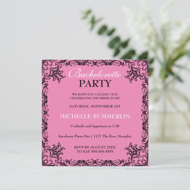 Black Chic Border Bachelorette Party Invitation (Standing Front)