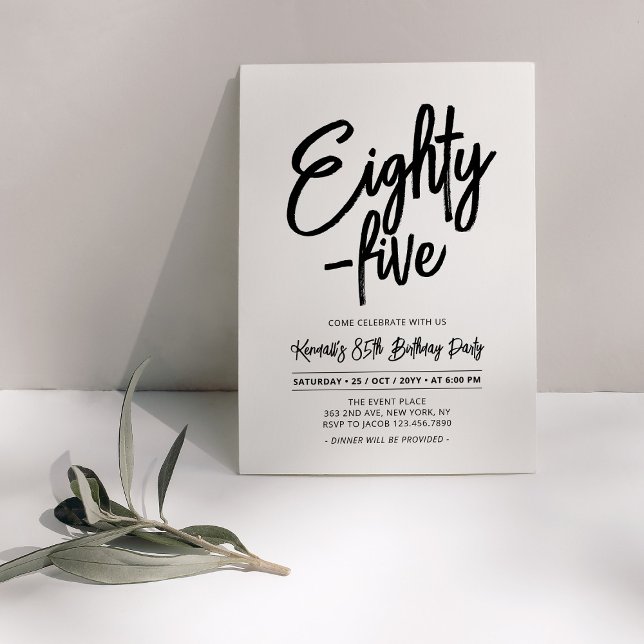 Black | Chic Eighty - five 85th Birthday Party Invitation (Creator Uploaded)